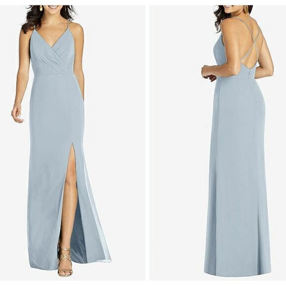 NWT Thread Dessy CRISS CROSS‎ BACK MERMAID WRAP DRESS Blue MIST SZ 6R Gown Dress - Picture 1 of 10
